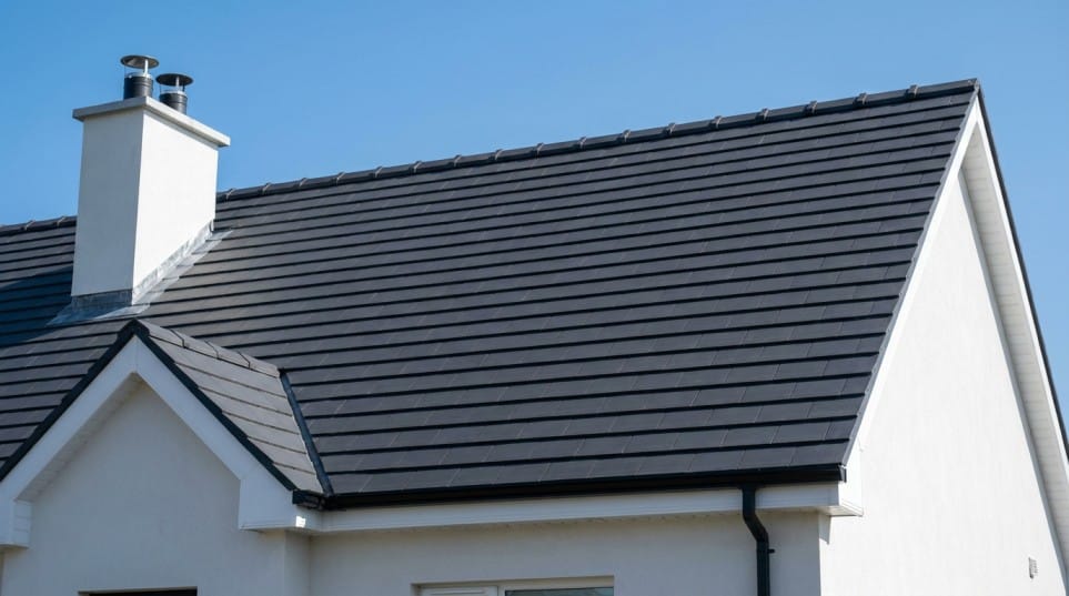 Slate roof with chimney stack on an Irish home